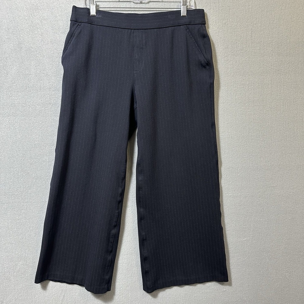 Spanx Wide Leg Pull On Pants Women's XL 32x27 Navy Pinstripe Ponte Stretch